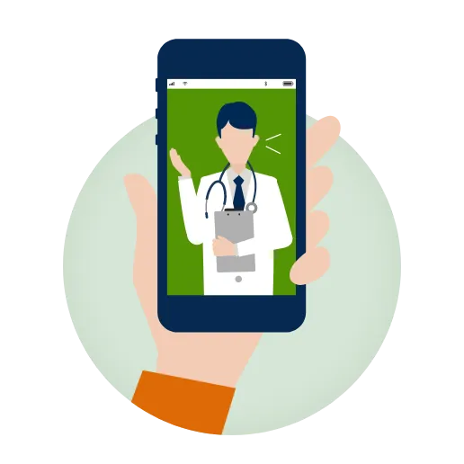 スマートフォンに医師が映っているオンライン診療のイラスト